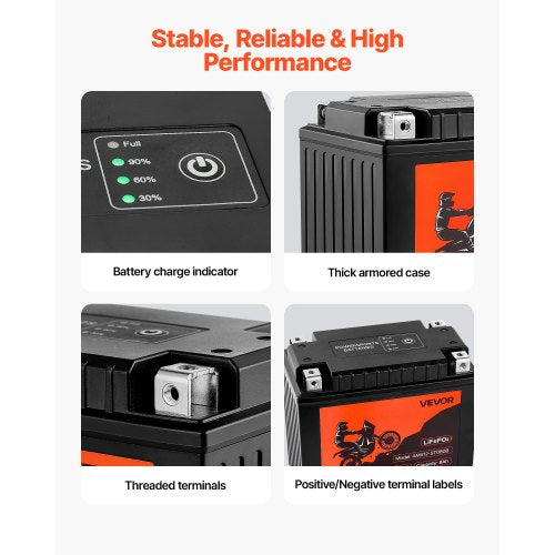 Motorcycle Battery 12 Volt 8Ah LiFePO4 Lithium PreCharged Powersports