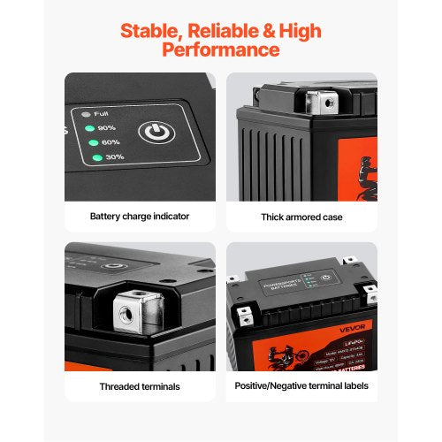 Motorcycle Battery 12 Volt 4Ah LiFePO4 Lithium PreCharged Powersports