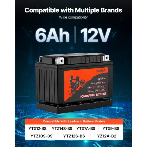 Motorcycle Battery 12 Volt 6Ah LiFePO4 Lithium PreCharged Powersports