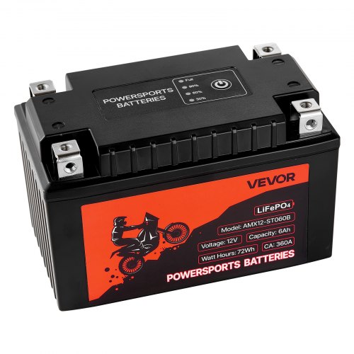 Motorcycle Battery 12 Volt 6Ah LiFePO4 Lithium PreCharged Powersports