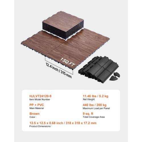 Dance Floor Tiles 124 x 12.4 in 9 Piece Interlocking Dance Flooring