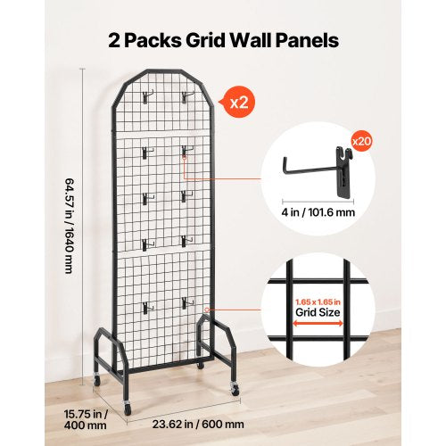 2 Packs Grid Wall Panels 19 x 5.4 ft Wire Grid Panels Display Rack