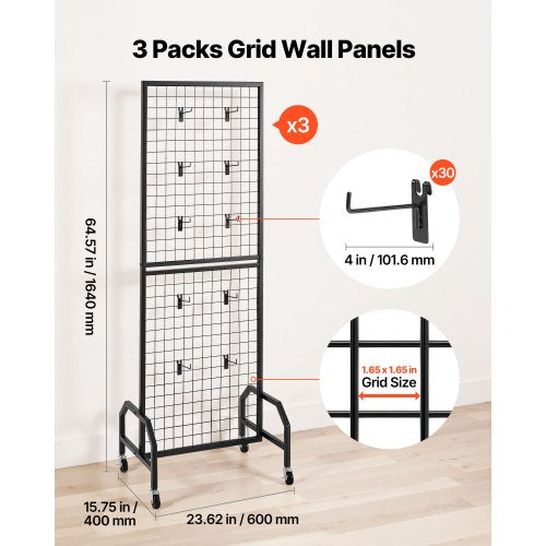 3 Packs Grid Wall Panels 19 x 5.4 ft Wire Grid Panels Display Rack