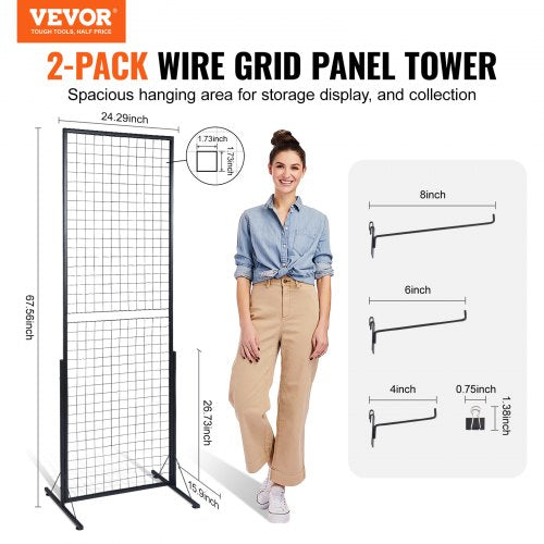 2 x 56 Grid Wall Panels Tower 2 Packs Wire Gridwall Display Racks with TBase