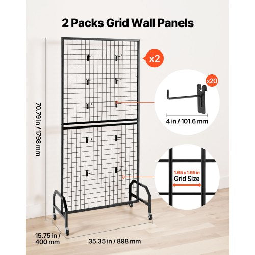 2 Packs Grid Wall Panels 29 x 5.9 ft Wire Grid Panels Display Rack
