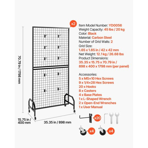 2 Packs Grid Wall Panels 29 x 5.9 ft Wire Grid Panels Display Rack