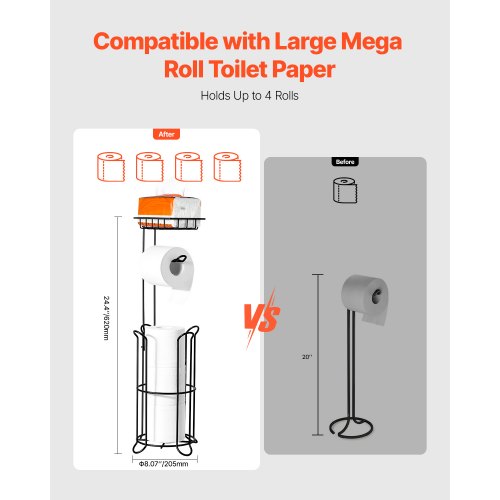 Free Standing Toilet Paper Holder with Shelf 3in1 Premium Metal Material