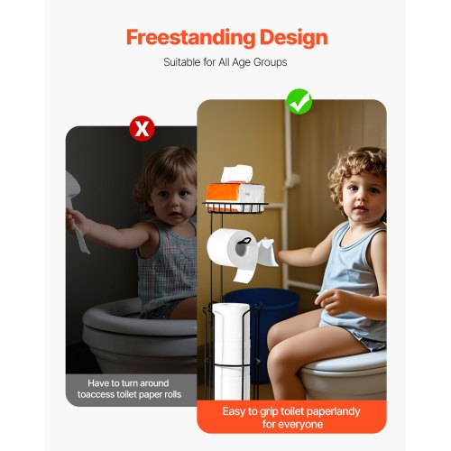Free Standing Toilet Paper Holder with Shelf 3in1 Premium Metal Material