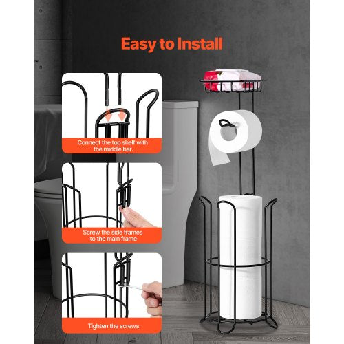 Free Standing Toilet Paper Holder with Shelf 3in1 Premium Metal Material