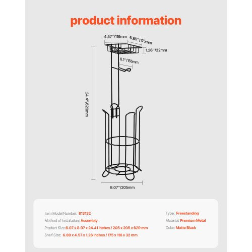 Free Standing Toilet Paper Holder with Shelf 3in1 Premium Metal Material