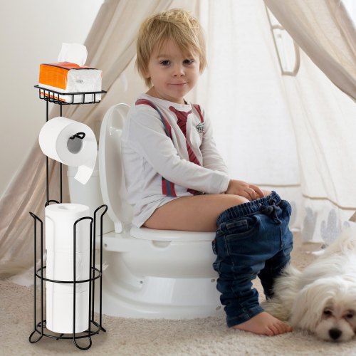 Free Standing Toilet Paper Holder with Shelf 3in1 Premium Metal Material