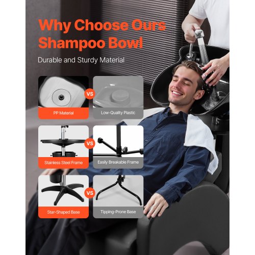 Portable Shampoo Bowl Deep Shampoo Sink with Adjustable Height Angle