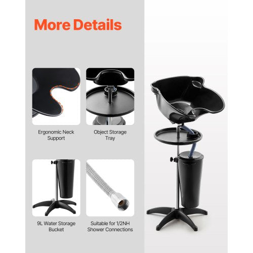 Portable Shampoo Bowl Deep Shampoo Sink with Adjustable Height Angle