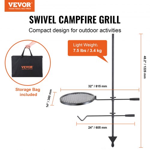 Swivel Campfire Grill Fire Pit Grill Grate over Fire Pits Heavy Duty Steel