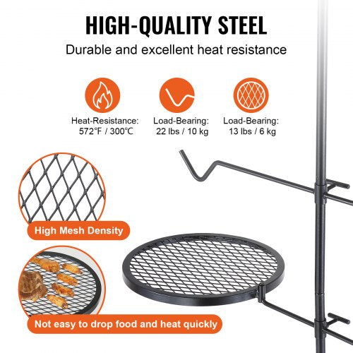 Swivel Campfire Grill Fire Pit Grill Grate over Fire Pits Heavy Duty Steel