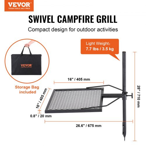 Swivel Campfire Grill Fire Pit Grill Grate over Fire Pits Heavy Duty Steel