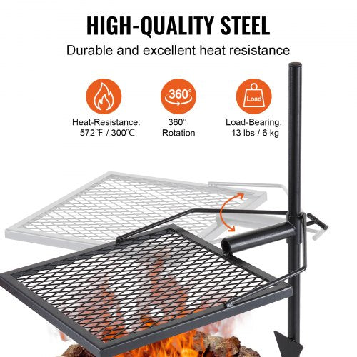 Swivel Campfire Grill Fire Pit Grill Grate over Fire Pits Heavy Duty Steel