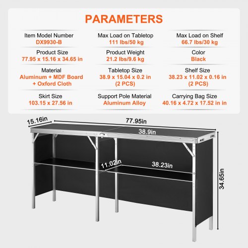 Extra Long Folding Portable Bar Table – Tradeshow Podium Table for Indoor