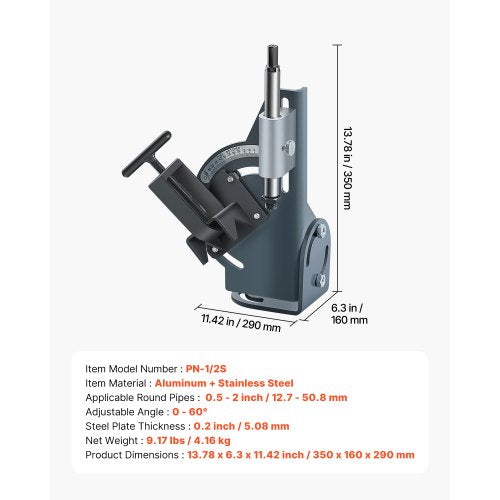 Pipe Notcher 12 to 2inch Tubing Notcher with 0 to 60° Adjustable Angle