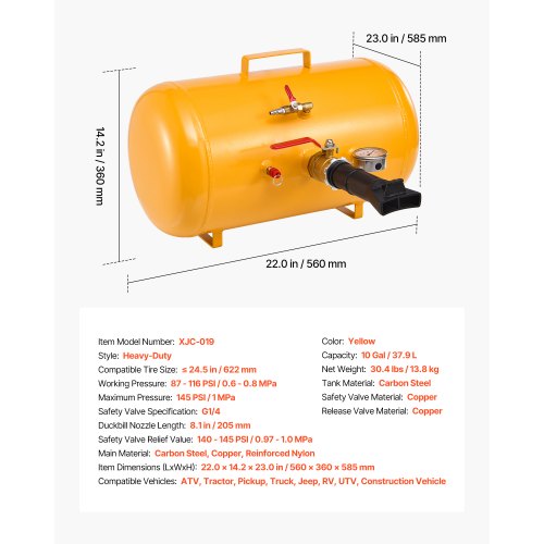 Air Tire Bead Seater 10 Gal 37.9 L Heavy Duty Tire Bead Blaster Tool