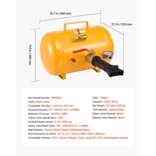 Air Tire Bead Seater 5 Gal 18.9 L Heavy Duty Tire Bead Blaster Tool
