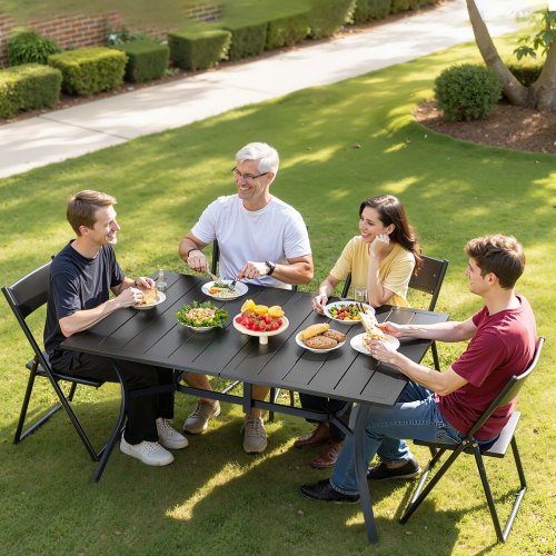 Outdoor Patio Dining Table 59 inch Long Rectangular Metal Steel Slat