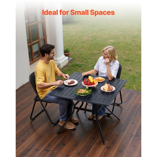 Outdoor Patio Dining Table 37 inch Square Metal Steel Slat Backyard Bistro