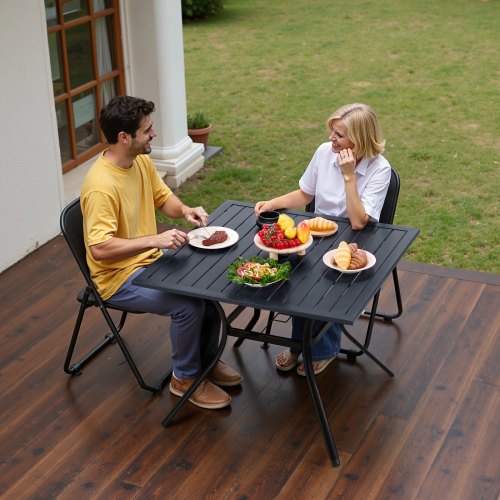 Outdoor Patio Dining Table 37 inch Square Metal Steel Slat Backyard Bistro