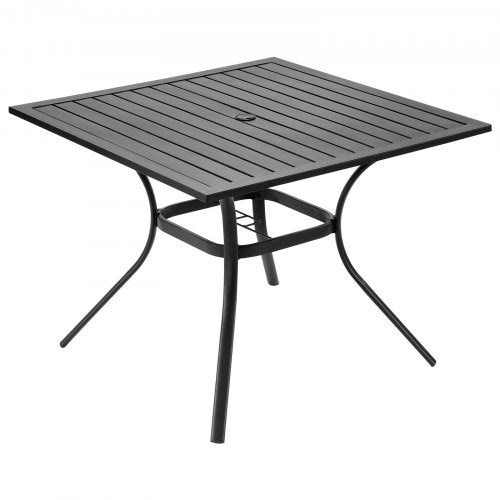 Outdoor Patio Dining Table 37 inch Square Metal Steel Slat Backyard Bistro