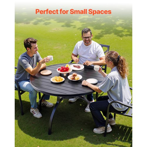 Outdoor Patio Dining Table 47 inch Round Metal Steel Slat Backyard Bistro