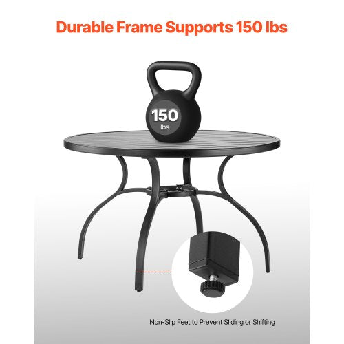 Outdoor Patio Dining Table 47 inch Round Metal Steel Slat Backyard Bistro