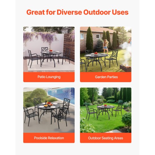 Outdoor Patio Dining Table 47 inch Round Metal Steel Slat Backyard Bistro