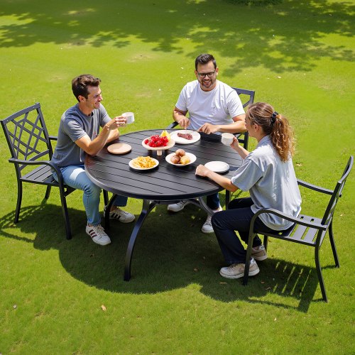 Outdoor Patio Dining Table 47 inch Round Metal Steel Slat Backyard Bistro