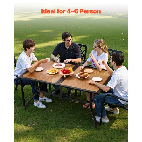 Outdoor Patio Dining Table 59 inch Long Rectangular WoodLike Steel Slat