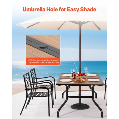 Outdoor Patio Dining Table 59 inch Long Rectangular WoodLike Steel Slat