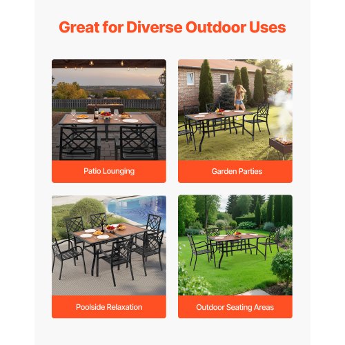 Outdoor Patio Dining Table 59 inch Long Rectangular WoodLike Steel Slat