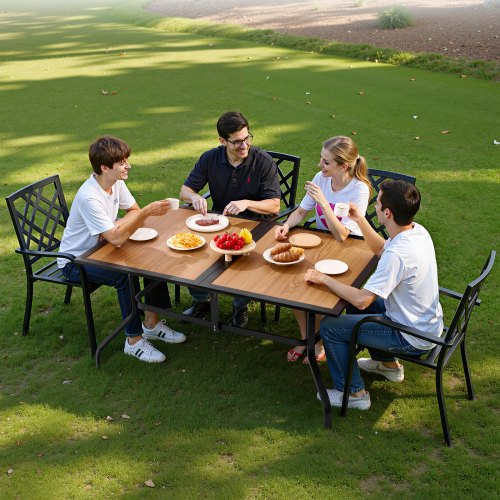 Outdoor Patio Dining Table 59 inch Long Rectangular WoodLike Steel Slat