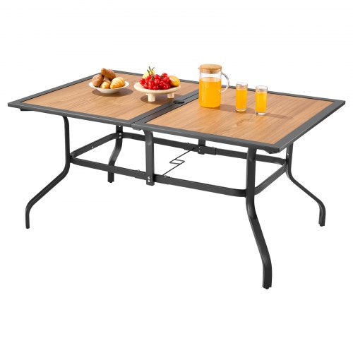 Outdoor Patio Dining Table 59 inch Long Rectangular WoodLike Steel Slat