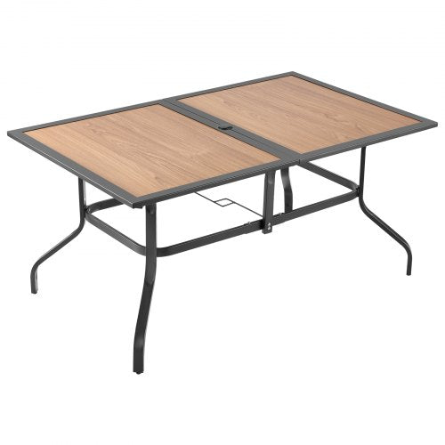 Outdoor Patio Dining Table 59 inch Long Rectangular WoodLike Steel Slat