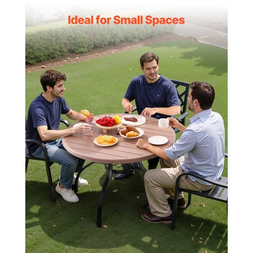 Outdoor Patio Dining Table 41 inch Round WoodLike Steel Slat Backyard