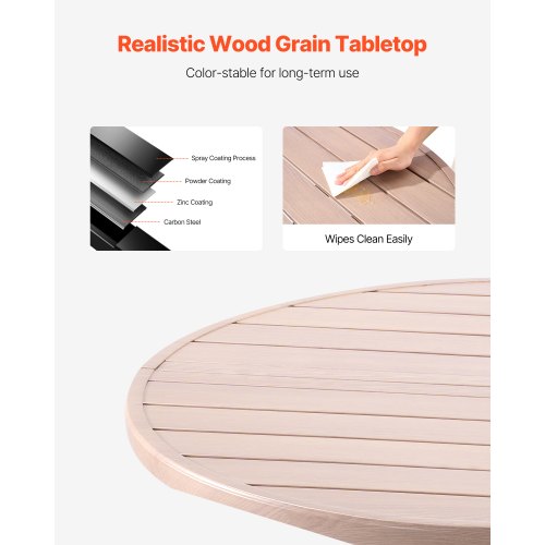 Outdoor Patio Dining Table 41 inch Round WoodLike Steel Slat Backyard