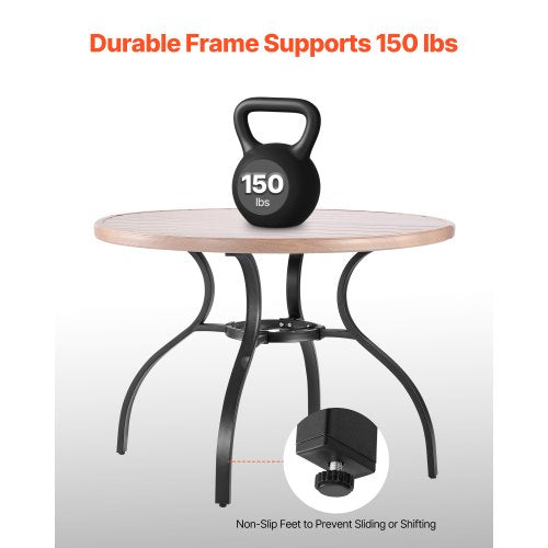 Outdoor Patio Dining Table 41 inch Round WoodLike Steel Slat Backyard