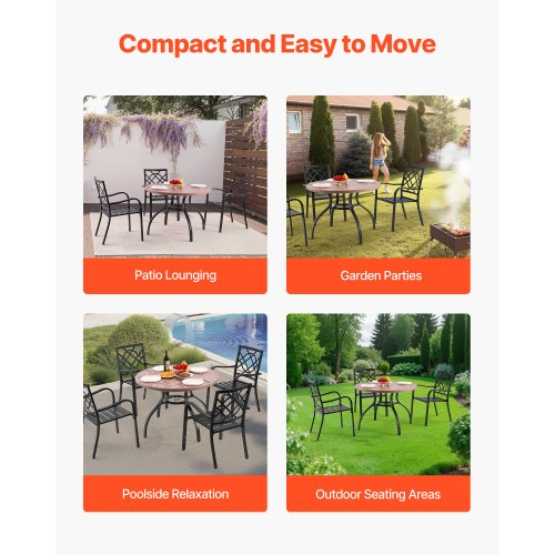 Outdoor Patio Dining Table 41 inch Round WoodLike Steel Slat Backyard