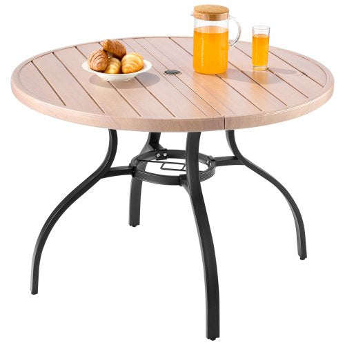 Outdoor Patio Dining Table 41 inch Round WoodLike Steel Slat Backyard