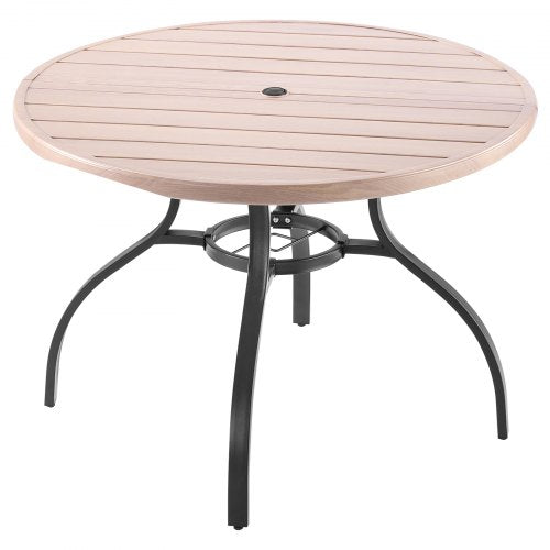 Outdoor Patio Dining Table 41 inch Round WoodLike Steel Slat Backyard