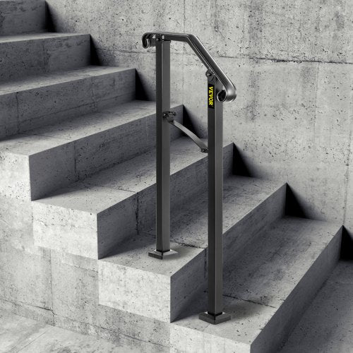Handrails for Outdoor Steps, Fit 1 or 2 Steps Outdoor Stair Railing, Arch#1 Wrought Iron Handrail, Flexible Porch Railing, Black Transitional Handrails for Concrete Steps or Wooden Stairs