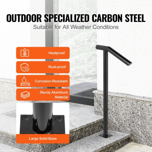 Single Post 12 Black Steel Railing 441LBS Capacity Baking Varnish Iron
