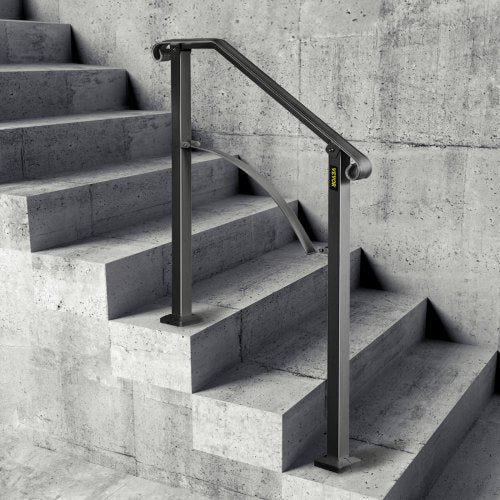 Handrails for Outdoor Steps, Fit 2 or 3 Steps Outdoor Stair Railing, Arch#2 Wrought Iron Handrail, Flexible Porch Railing, Black Transitional Handrails for Concrete Steps or Wooden Stairs