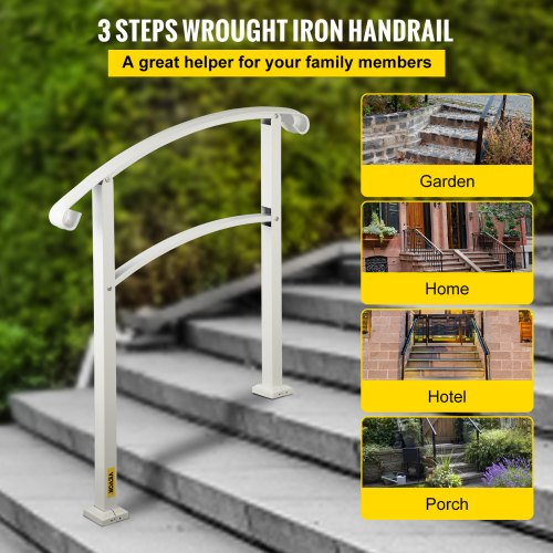 3Step Handrails for Outdoor Steps Fits 1 or 3 Steps Matte White Stair Rail
