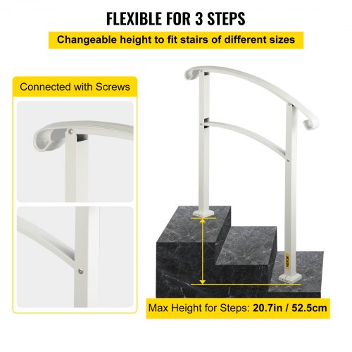 3Step Handrails for Outdoor Steps Fits 1 or 3 Steps Matte White Stair Rail